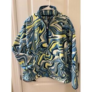 🆕 Skechers UNO Pullover Jacket Womens Size M Blue Yellow Swirl Print 1/4 Zip